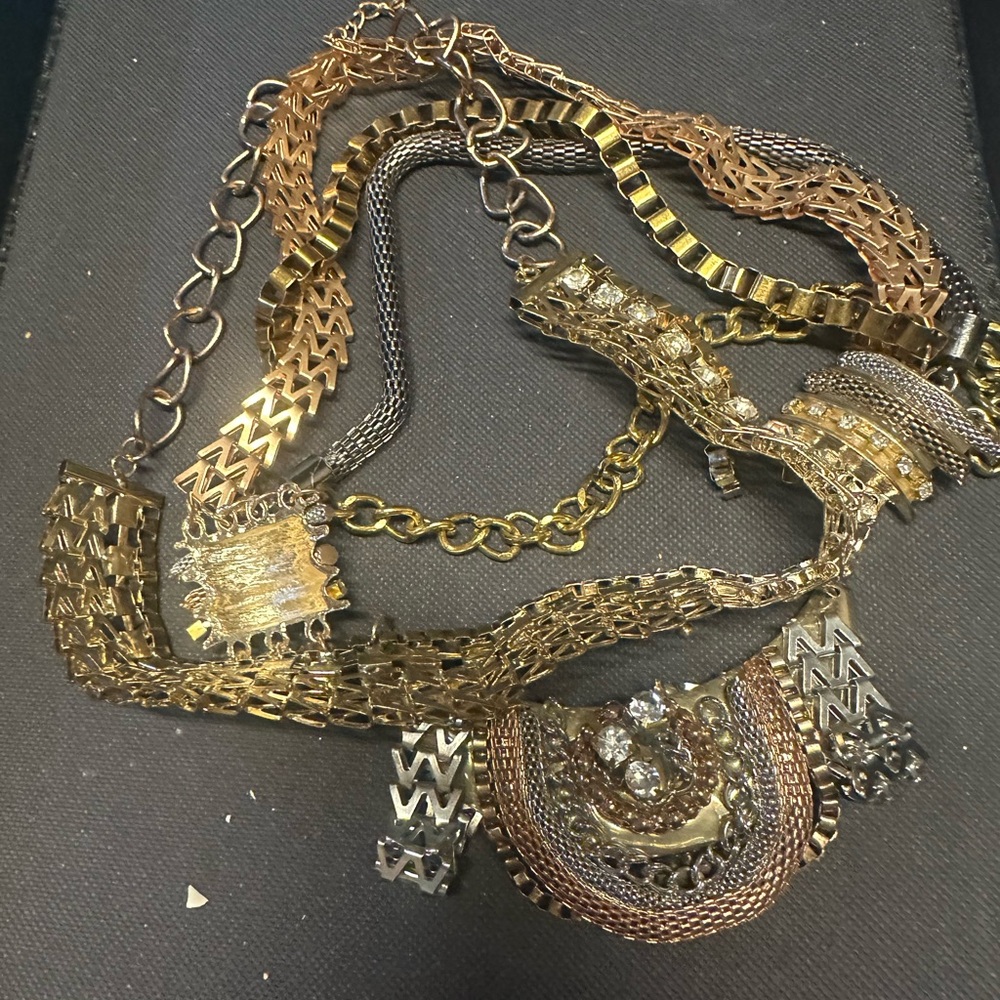 Elegant Gold and Silver Multi-Chain‎ Necklace
